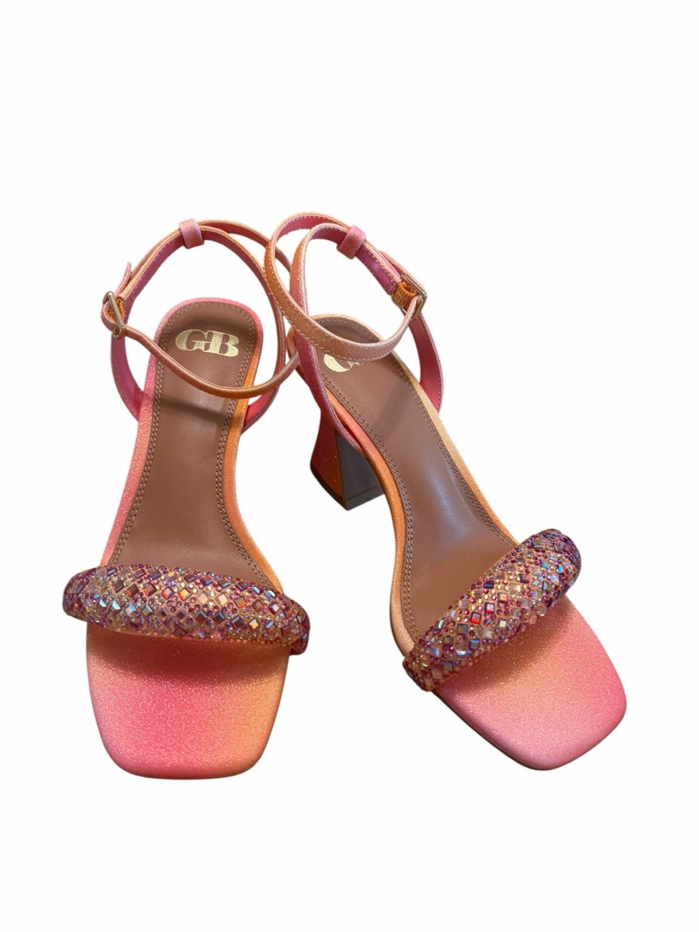 Gianni Bini 6.5M Pink Orange Ombre Rhinestone Heels Sandals Glam NWOB